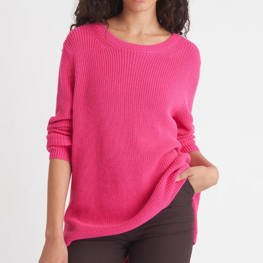 525 pink EMMA: CREWNECK SHAKER STITCH COTTON SWEATER sz Medium